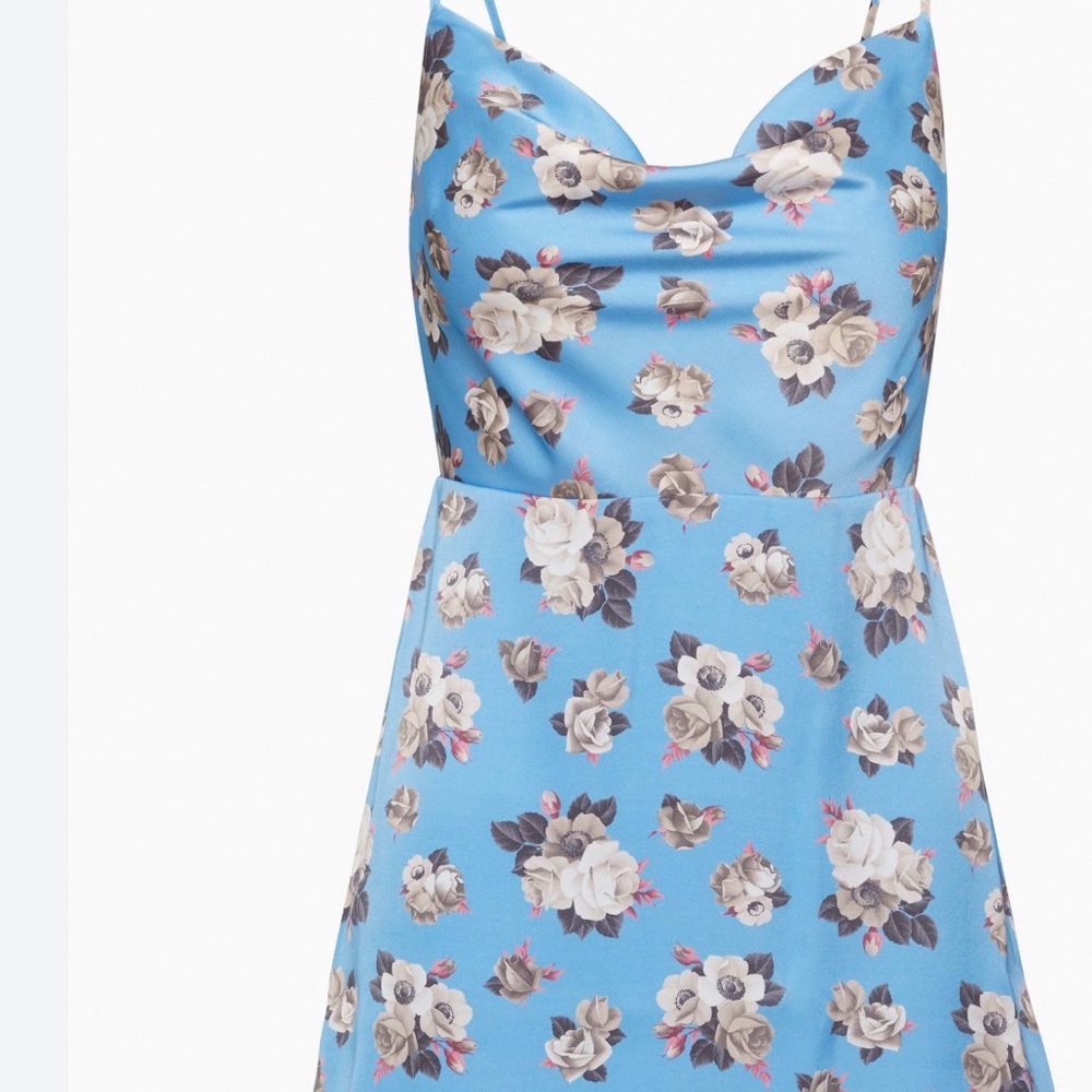 Aritzia Sky Blue Floral Cowl Neck Mini Dress